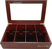 BJOYFUL&LOVED BJL Tea Bag Organiser, Wooden Tea Box with 8 Compartments, Large Tea Holder for Storage & Display, Decorative Craftmanship Tea Container, Hinged Glass Lid, Cherry Color