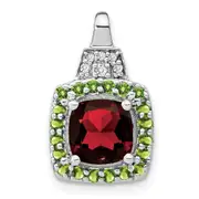 14k White Gold Garnet/Peridot/Real Diamond Pendant
