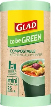 to Be Green Compostable Kitchen Caddy Liners, Mini Size Fits 8L Bin, 25 Count