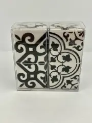 NEW Hobby Lobby Black & White Ceramic Salt & Pepper Shakers Farmhouse Pattern
