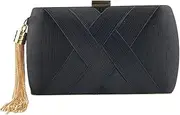 [rockible] Womens Evening Clutch Bag with Tassel Detail, Black, 20x8x12cm