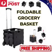 Foldable Shopping Cart Trolley Grocery Basket Pack & Roll Folding Crate Portable
