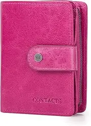 [Contacts] CONTACT'S-Women Leather Wallet RFID Blocking Small Bifold Coin Pocket Purse Wallet with Zipper Card- ID Window (Rose Red)