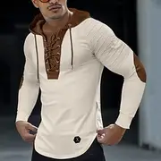 Men's T Shirt Tee Top Long Sleeve Shirt Long Sleeve Hooded Spring Fall Color Block Slim Pleated Fashion Designer Basic Lace up Patchwork Vacation Street Goin