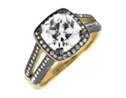 Ladies Yellow Black Gold Finish 2 Tone Simulated Solitaire Engagement Ring