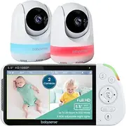 Babysense 5.5” 1080p Full HD Split-Screen Baby Monitor, Video Baby Monitor with 2 Cameras and Audio, 6-Color RGB Night Light, 1000ft Range, Two-Way Audio, 4X Zoom, 5000mAh Battery
