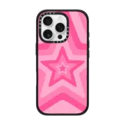 iPhone 16 Pro Impact Case MagSafe Compatible Pink Star Starburst 70s Retro Pattern