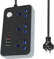 Power Board Universal, Power Strip 1.8M Extension Cord with 3 AC Outlets, 3 USB A & 2 USB-C Ports, Overload Protected, 3 Pin AU Plug Multi Travel Powerboard Socket for Home Office Dorm Room Essentials