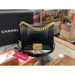 二手正品BOY CHANEL 香奈兒黑色牛皮金釦金鍊釦式翻蓋方型肩背包斜背包男孩包方胖子 AS3018 C3464 MI