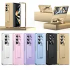 For Samsung Z Fold6 Rugged Plating Hard PC Leather Screen Protector Stand Case