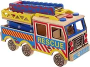 Sosoport Wooden Fire Truck Model for Ladder Truck Inertia Car for Firefighting Play Educational and Interactive for Imaginative Learning and Creative Fun