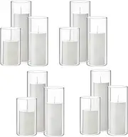 [Shihanee] Set of 12 White Pillar Candles and Glass Cylinder Vases Clear Cylinder Candle Holders for Slim Pillar Candles Wedding Centerpieces