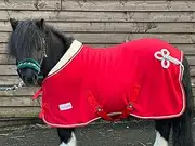 Equipride Horse Luxury Fleece Rug Show Rug with Ornament Silver Cord Border, Silver, 3'6"-6'9", Red (6'6")