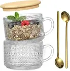 Vintage Coffee Mugs, Overnight Oats Containers with Bamboo Lids and Spoons - 14O