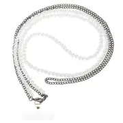 Pearl Crossbody Phone Lanyard, Cell Phone Chain Strap with Tether Patches, Black
