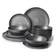18PCS Melamine Dinnerware Sets for 6, Outdoor Plates and Bowls Sets Matte Black