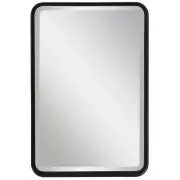 Minimalist Rustic Black Metal Wall Mirror | 30" Thin Frame Curved Edge Vanity