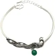 Retro Bracelet925Sterling Silver Bangle Ladies 925 Silver Bracelet Hand Carve Phoenix Bracelet Green Agate Bracelet Ladies Silver Jewellery Gifts For Sis