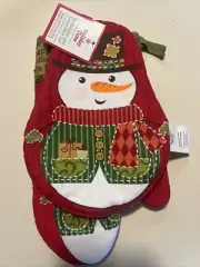 NWT Holiday Time Christmas Snowman Festive 2-Piece Potholder & Oven Mitt Set