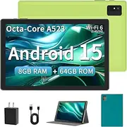 Android 15 Tablet for Adults, 10 inch Tablet - GMS Certified Google Tablet Computer with Octa-Core Processor, 8GB RAM 64GB ROM, 1TB Expand, Wi-Fi 6 (2.4G&5G), Dual Camera, 5000mAh Battery - Green