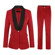 Allthemen Womens Business Work Slim Shawl Lapel Blazer and Pants Red L
