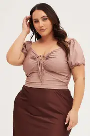 Pink Front Top Gathered Side Long Sleeve Jersey Tie