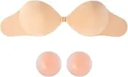 [BKEPDY] Adhesive Bra for Women Bra Backless Bra Strapless Push Up Reusable Silicone Self-Adhesive Bra Invisible with 2 Pieces Nipple Covers for Evening Dress Wedding Dress Backless Clothing Swimsuit
