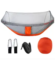 Automatic Quick-opening Mosquito Net Hammock Outdoor Camping Pole Hammock Swing Anti-rollover Nylon Rocking Chair 260x140cm Orange