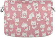 Yoogain White Cats Cartoon Cute Pink storage basket foldable and waterproof dirty clothes hamper with sturdy handle tubs mini tall for desk toy shelves