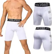 [SPVISE] Men's Sports Compression Shorts, Performance Baselayer Running Short with Pocket White