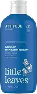 ATTITUDE Natural Bubble Wash for Kids, EWG Verified Body and Hair Hypoallergenic Soap, Vegan and Cruelty-free, Blueberry, 16 Fl Oz
