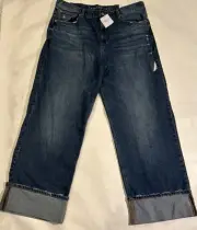 American Eagle Jeans Sz 14 Womens Blue High Rise Stretch Stovepipe Cuffed NEW