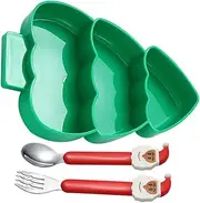 Versatile Christmas Tree Plate Set Divided for Boys and Girls Fork Spoon for Holiday Feasts
