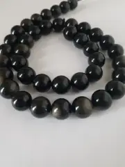 Black Obsidian beads. 10 millimeter size. Golden obsidian AAA quality
