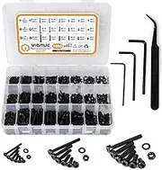 VIGRUE 1080 Pieces Screws and Nuts Set, Black Carbon Steel Metric Screws Set, M2 M3 M4 Screw Assortment Hexagonal Button Thread Screws, Machine Screws