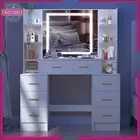 Dressing Table Set Makeup Vanity Table W/ Mirror 7 Drawers Storage Dresser White
