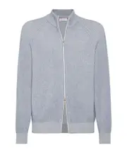 Brunello Cucinelli Zip-Up Knitted Cardigan IT56,IT54,IT58 light blue