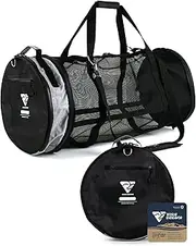 Rogue Endeavor Heavy Duty Mesh Dive Duffel Bag for Scuba Diving, Snorkeling, Swimming, Beach and Travel. Quick Rinse Design. Water-Proof Pocket, Collapsible, Marine-Grade Materials (Black)
