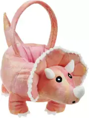 Adorable 3D Plush Pink Triceratops Basket Easter Egg Hunting Basket Dinosaur Eas