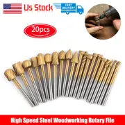 20PCS HSS Carbide Burr Rotary Drill Bits Kit Carving Engraving for Dremel Tools