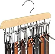 1Pc 14 Hooks Wood Tie/Belt Rack Storage for Closet,Wood Belt Hanger for with 14 Hooks, Holder Tie Hanger Organizer Tie Rack for Closet, Wood Belt Hanger Belt Organizer Belt Rack,Wood Color