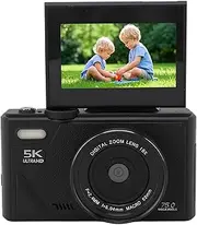 5K Digital Camera with 18X Optical Zoom, 75MP Vintage Digital Camera with Auto Focus, 5K Camera with Flip Screen, 5K Video & Smile Detection, Fits for Travel Vlogging (Black)