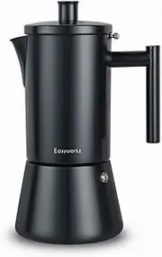 Easyworkz Diego Stovetop Espresso Maker Stainless Steel Italian Coffee Machine Maker 6Cup 10 oz Moka Pot Induction Espresso Pot - Matte Black