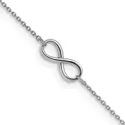 14K White Gold Polished Infinity Anklet 8" with 1in ext. 1.55g Gift for Mother