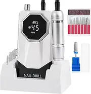 45000RPM Professional Cordless Nail Drill Electric Machine Portable Low Noise Nail Filer Electric with Efile Bits & Base for Acrylic Nails, Nail Buffer Machine for Salon Home