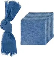 uxcell 12Pcs Handmade Cloth Napkins, 16.5x16.5 Inch Cotton Napkins with Fringe Square Rustic Table Napkin for Wedding Party Dinner Table Decor Bridal Shower, Navy Blue