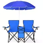 Portable Camping Folding Picnic Double Chair W/Umbrella Table Cooler Beach Campi