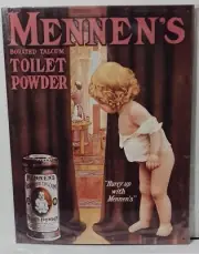 Retro Mennen's Borated Talcum Toilet Powder Metal Tin ADVERTISING SIGN 12 X 16