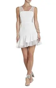NEW BCBGMAXAZRIA ADRIANNA ASYMMETRICAL RUFFLE SKIRT DRESS UYS69A74/M629A SIZE 12