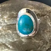 Navajo Sterling Silver Blue Kingman Turquoise Ring Size 6 Native American 16595